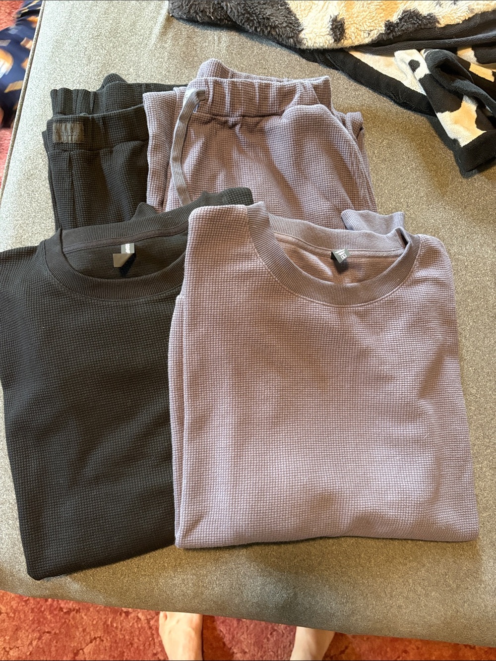 Waffle Knit Crewneck Pullover and Pant sets - Black and Blue